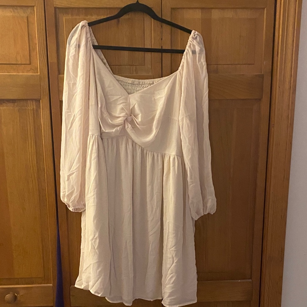 Amazon Cream Mini Dress with Puff Sleeves